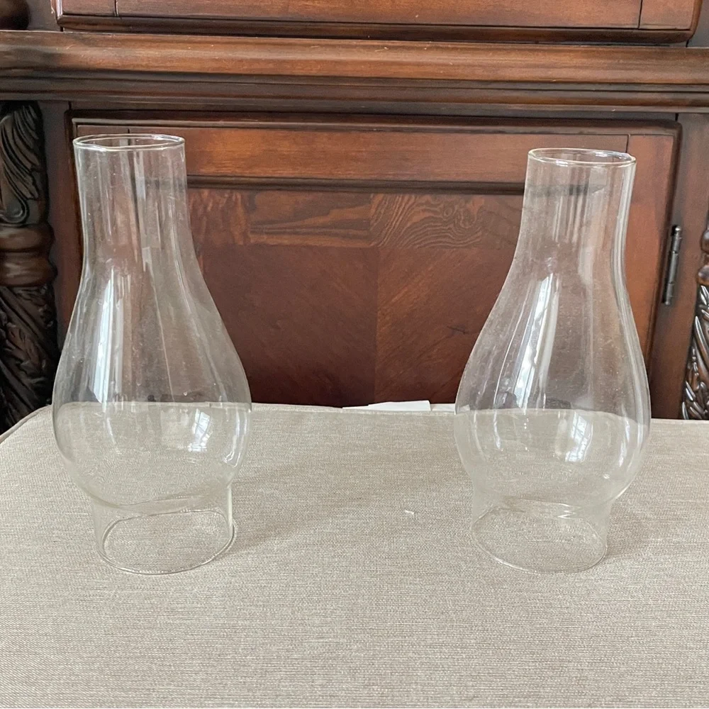 ✅2/$24 2 Pc VINTAGE CLEAR GLASS CHIMNEY LAMPSHADE